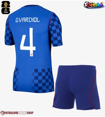 Chorvatsko Josko Gvardiol #4 Venkovní dres komplet pro Děti MS 2026 Krátkým Rukávem (+ Krátké kalhoty)